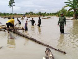 TNI dan Masyarakat Gotong Royong Perbaiki Tanggul Jebol di Desa Beringin Jaya
