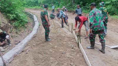 TMMD ke-127 Polman, Percepat Pembangunan Rabat Beton Jalan Akses Desa Lenggo